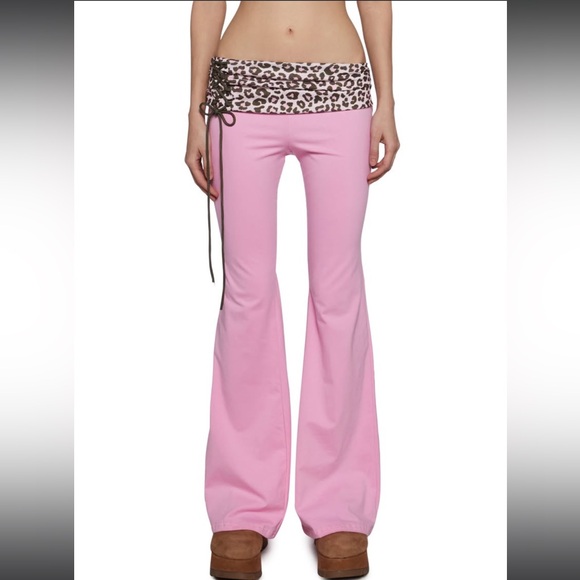 Dolls Kill Pants - Dolls Kill Leopard Print Flared Knit Pants